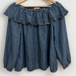 Altar’d State Off Shoulder Denim Look Ruffle Blouse Size S